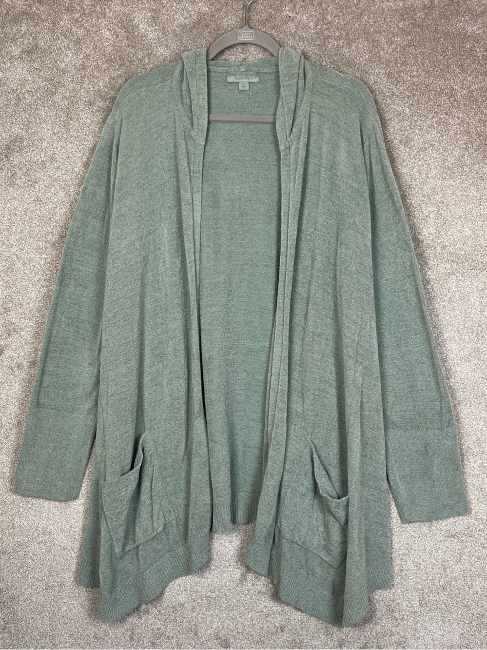 Barefoot Dreams Cardigan Womens 1X Green Cozychic Ultra Lite Hooded- 5318